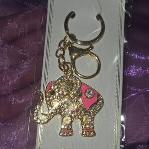 Pink And Gold Elephant Trunk Up Bag Charm..key chain